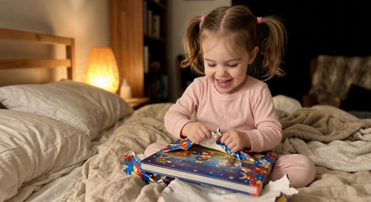 Interior spread of a personalised Almia storybook with custom illustration